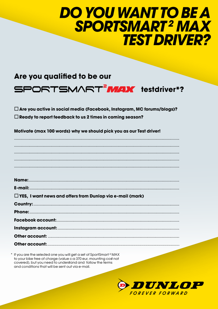 Vill du bli vår Dunlop Sportsmart2 MAX Testdriver? 