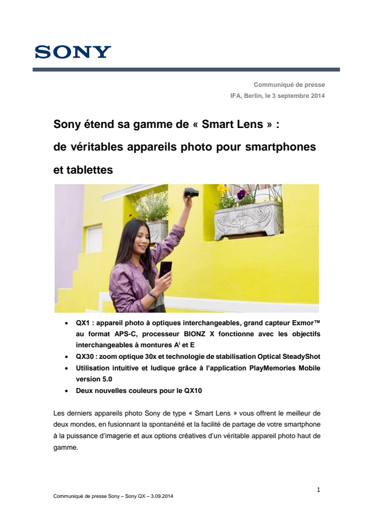 Sony étend sa gamme de « Smart Lens » :  de véritables appareils photo pour smartphones et tablettes
