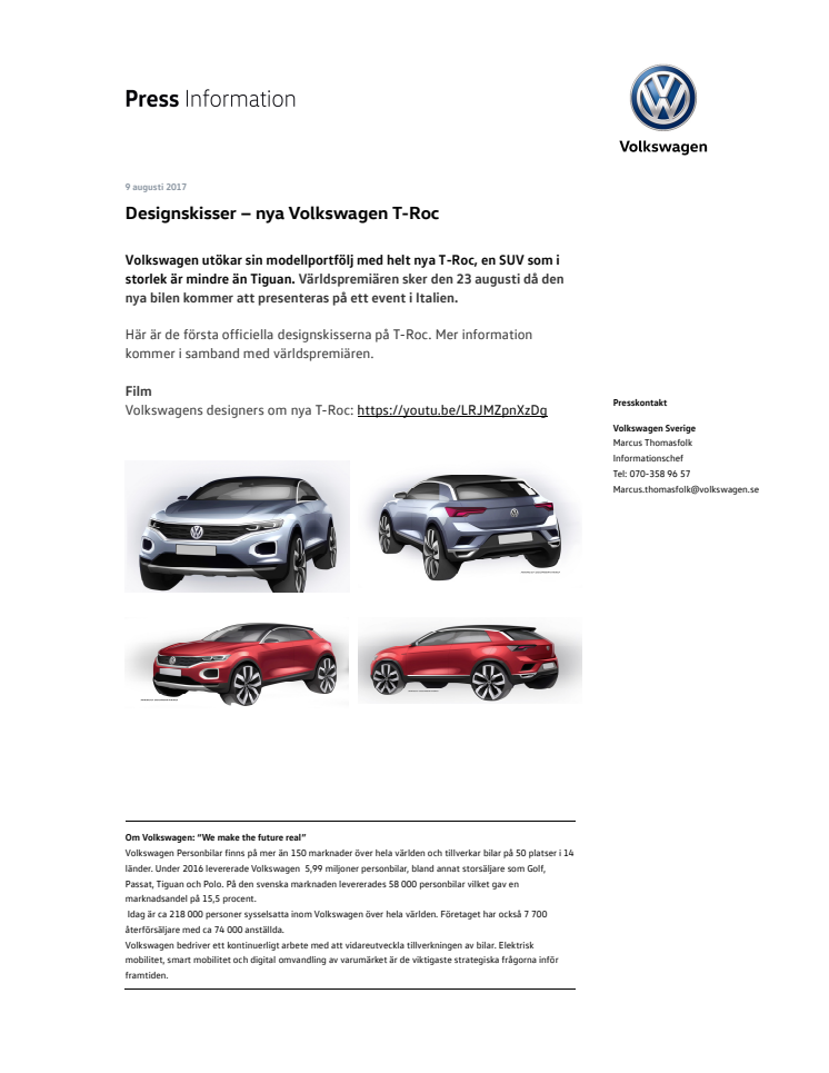 Designskisser − nya Volkswagen T-Roc