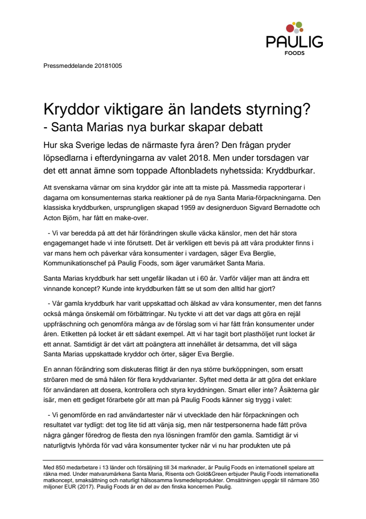 Kryddor viktigare än landets styrning? Santa Marias nya burkar skapar debatt