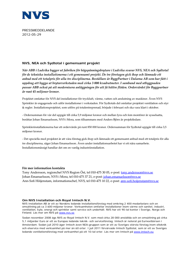 NVS, NEA och Sydtotal i gemensamt projekt