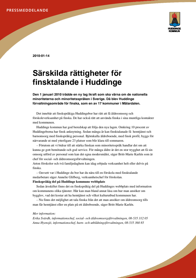 Särskilda rättigheter för finsktalande i Huddinge