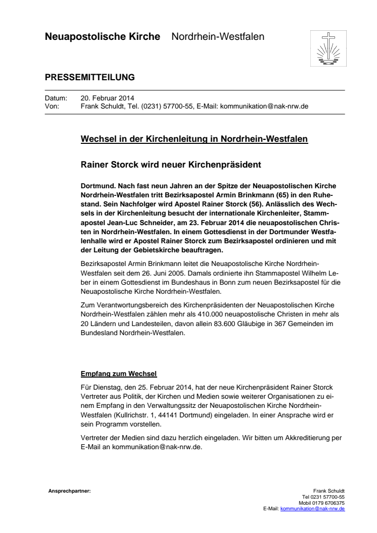 Wechsel der Kirchenleitung: Rainer Storck wird neuer Kirchenpräsident