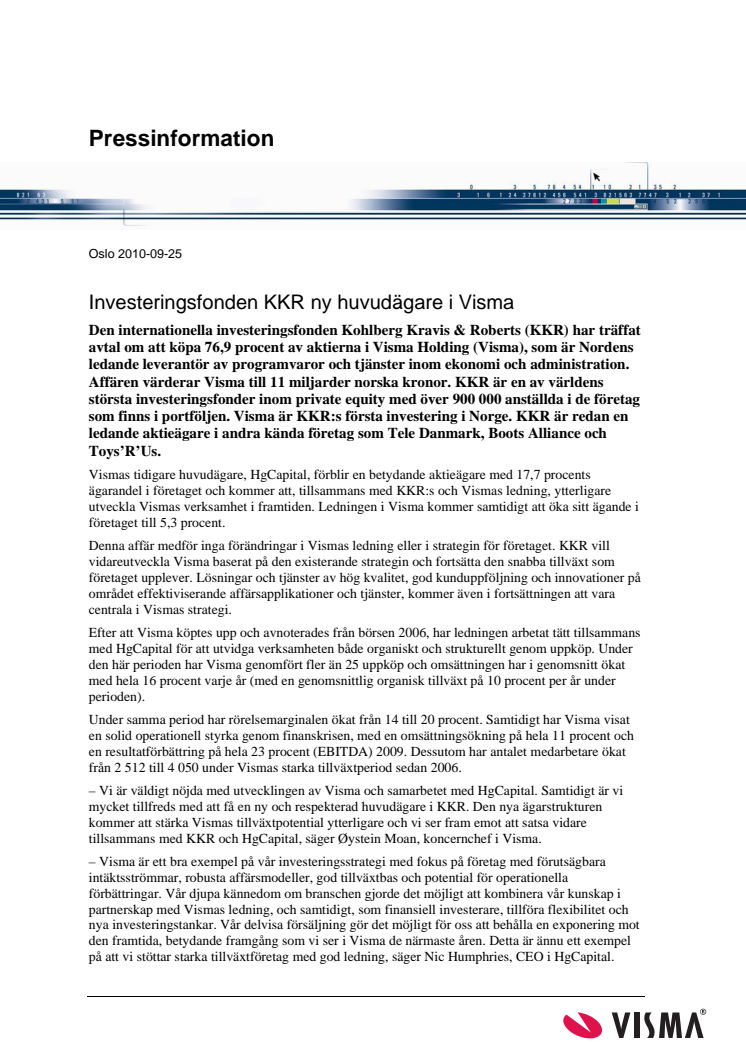 Investeringsfonden KKR ny huvudägare i Visma
