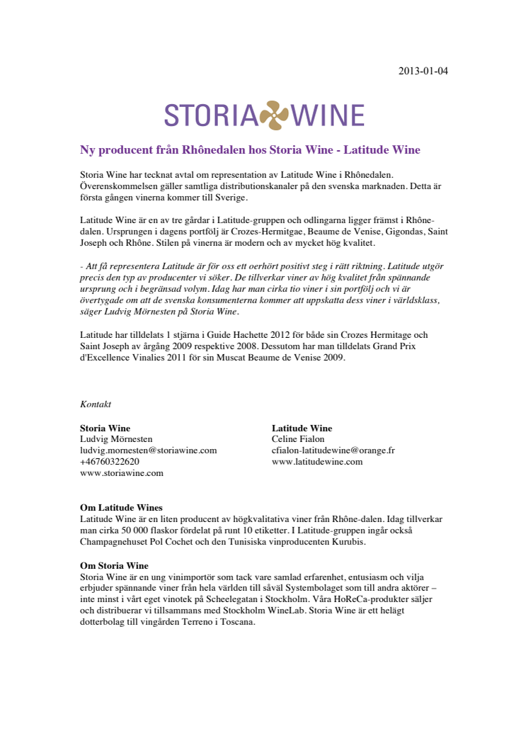Latitude Wine - ny producent från Rhônedalen hos Storia Wine