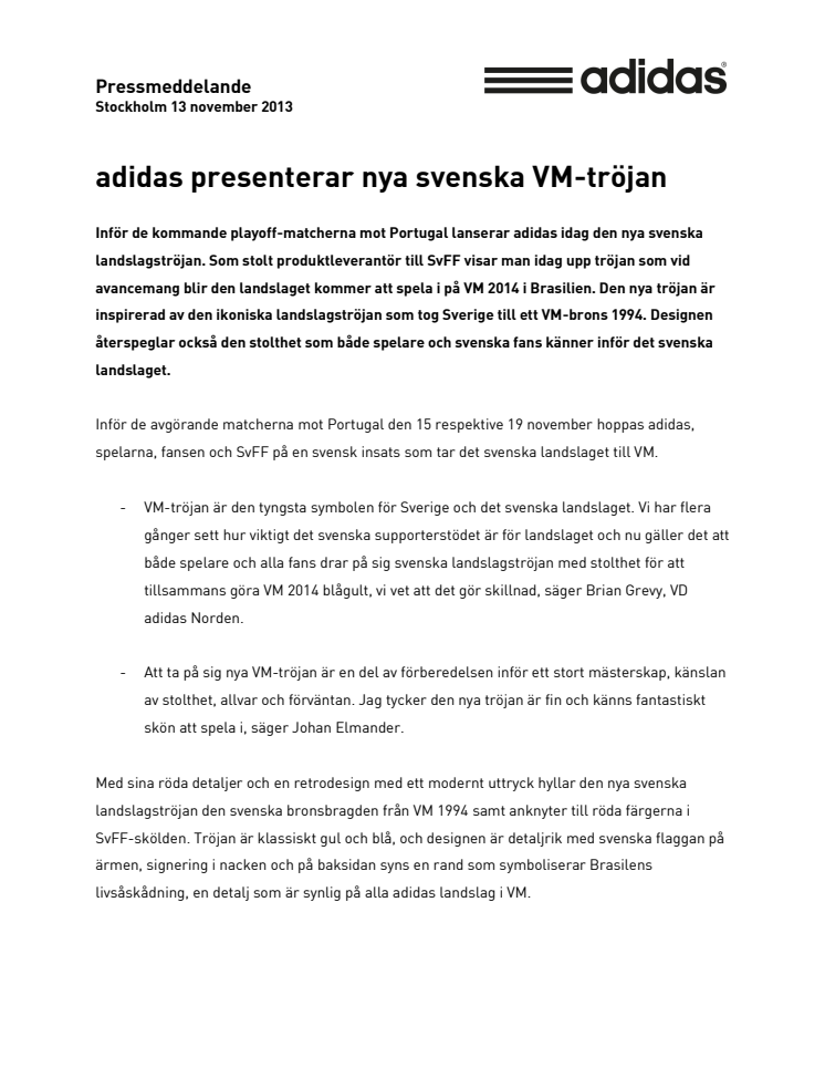 adidas presenterar nya svenska VM-tröjan