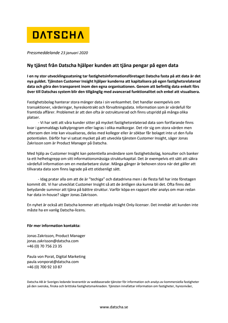 Ny tjänst från Datscha hjälper kunden att tjäna pengar på egen data