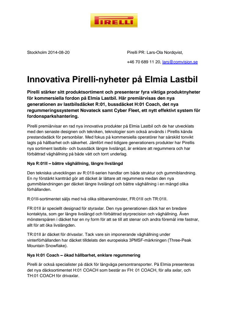 Innovativa Pirelli-nyheter på Elmia Lastbil