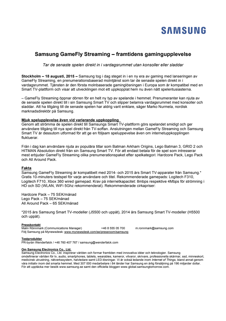 Samsung GameFly Streaming – framtidens gamingupplevelse