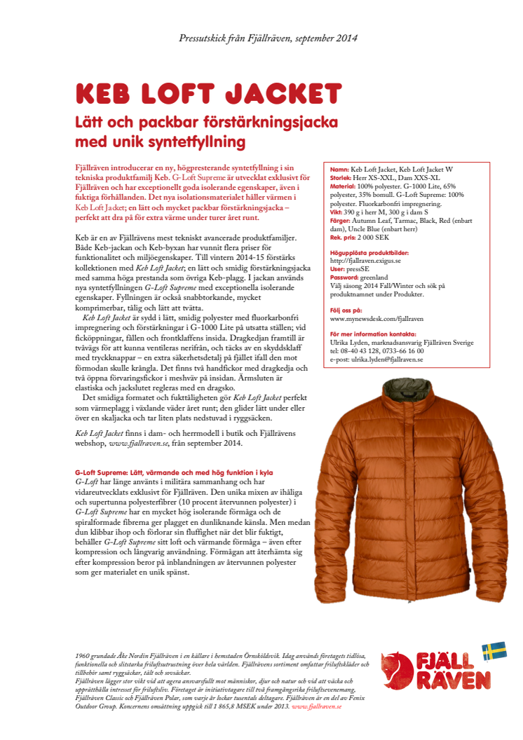 Keb Loft Jacket - lätt och packbar förstärkningsjacka