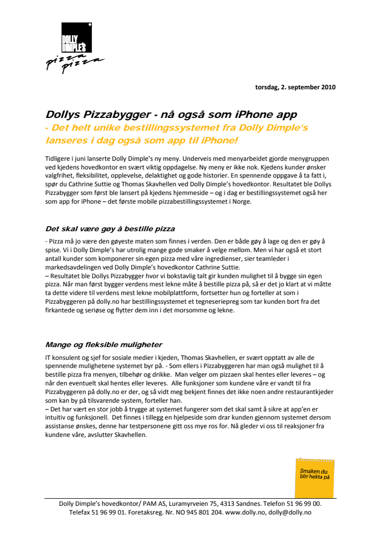 Dollys Pizzabygger - nå også som iPhone app