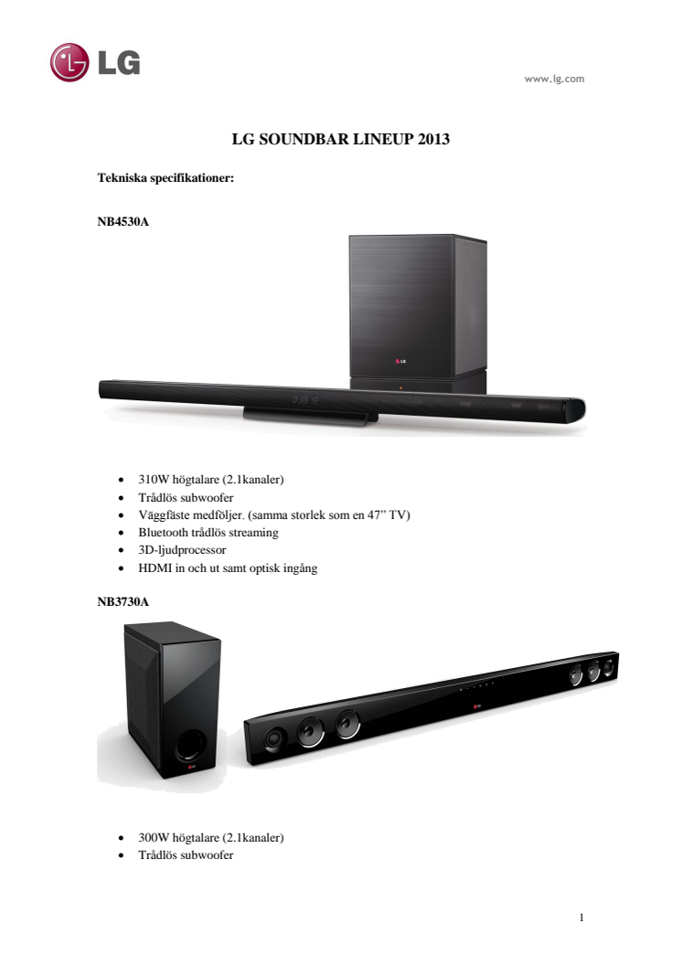 LG SOUNDBAR LINEUP