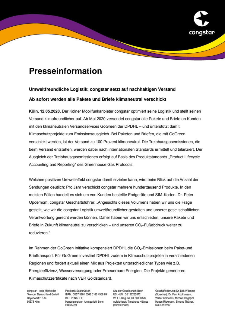 Umweltfreundliche Logistik: congstar setzt auf nachhaltigen Versand