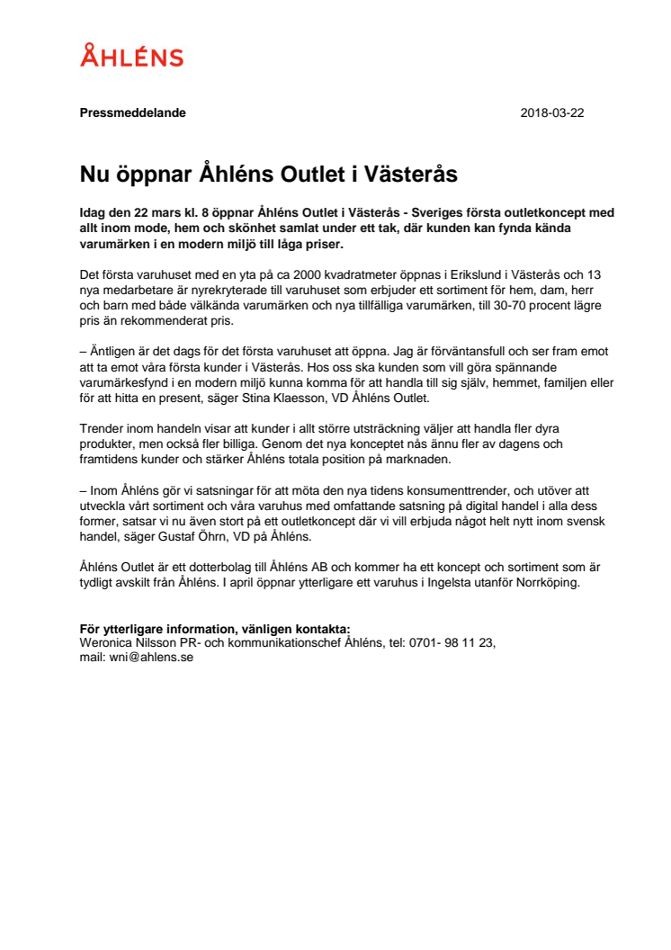 Nu öppnar Åhléns Outlet i Västerås 