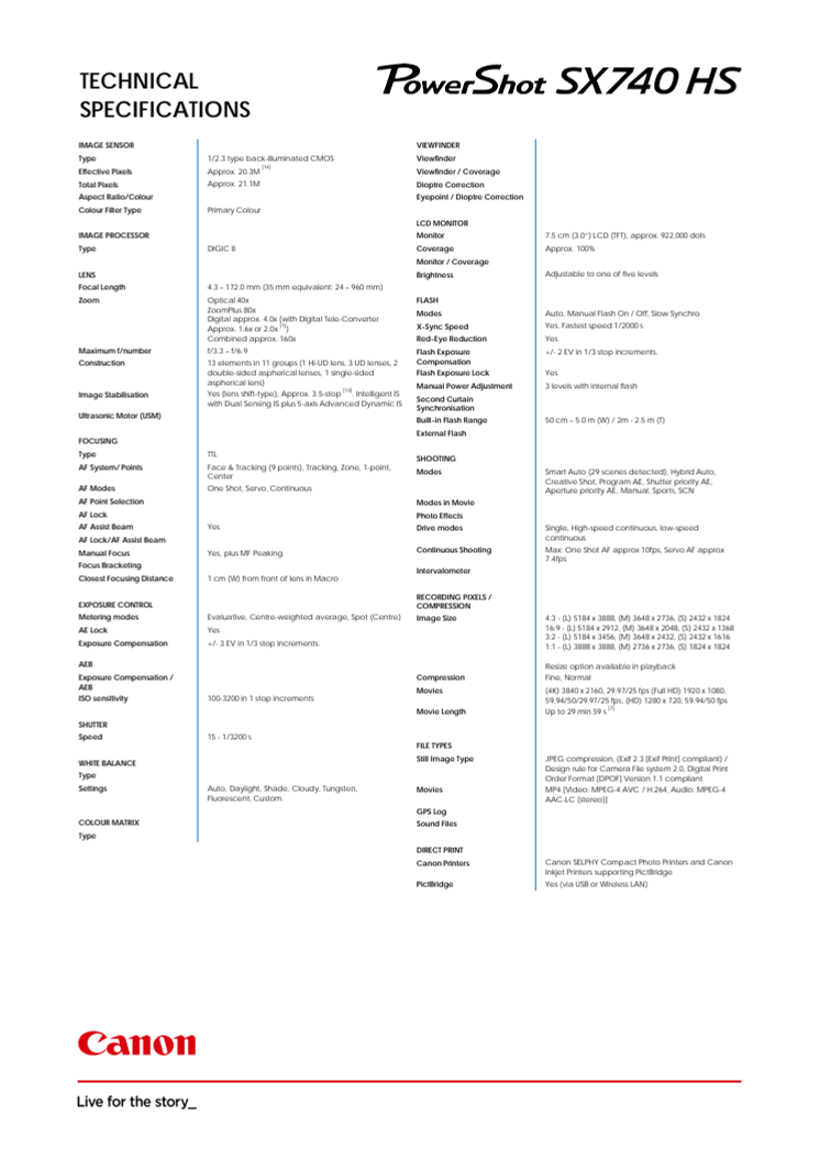 Canon Tekniska specifikationer PowerShot SX740 HS 