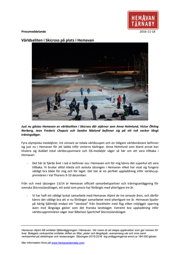 Världseliten i Skicross på plats i Hemavan
