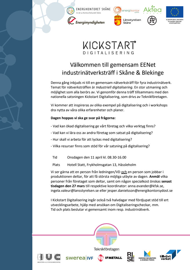 Kickstart Digitalisering - gemensam industrinätverksträff i Skåne och Blekinge