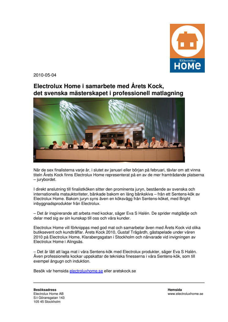 Electrolux Home i samarbete med Årets Kock, det svenska mästerskapet i professionell matlagning