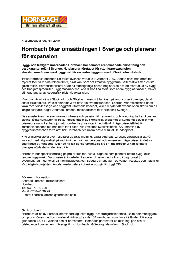Hornbach ökar omsättningen i Sverige och planerar för expansion