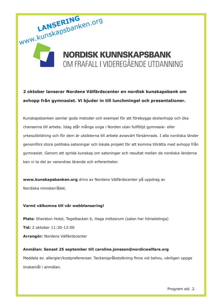 Webblansering - nordisk kunskapsbank om skolavhopp
