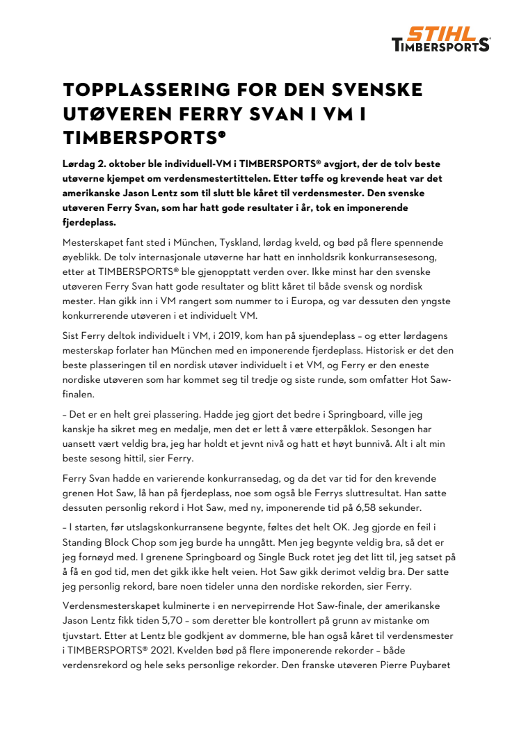 TOPPLASSERING FOR DEN svenske UTØVEREN FERRY SVAN i VM I TIMBERSPORTS®.pdf