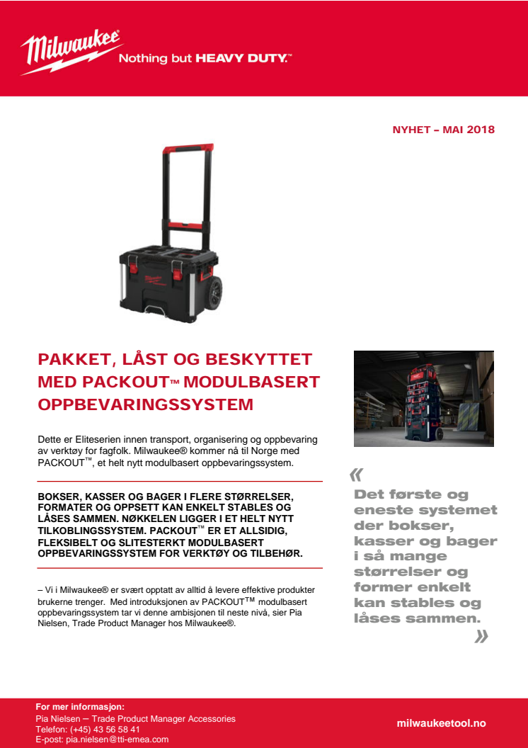 PAKKET, LÅST OG BESKYTTET MED PACKOUT™ MODULBASERT OPPBEVARINGSSYSTEM