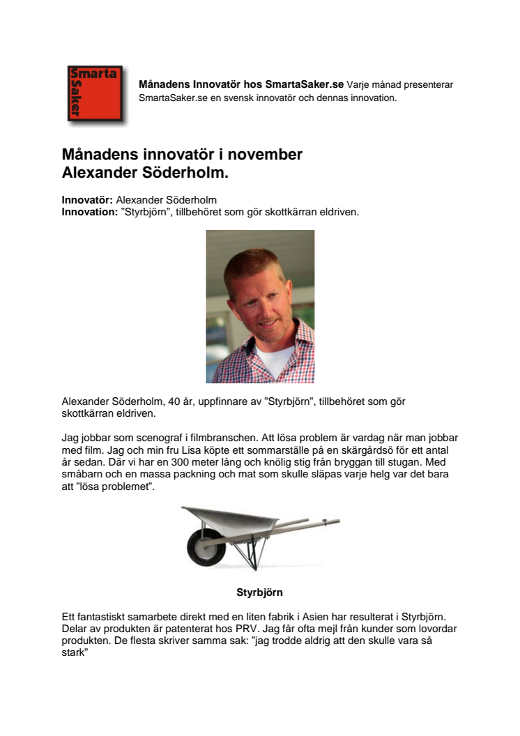 Månadens innovatör i november Alexander Söderholm.