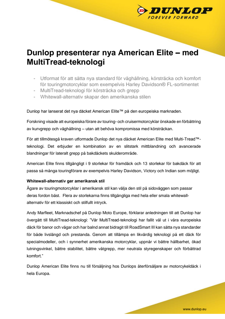 Dunlop presenterar nya American Elite – med MultiTread-teknologi
