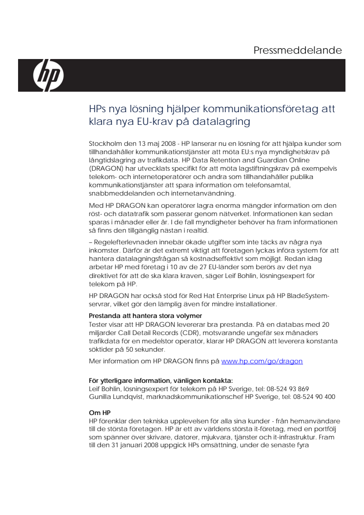 HPs nya lösning hjälper kommunikationsföretag att klara nya EU-krav på datalagring