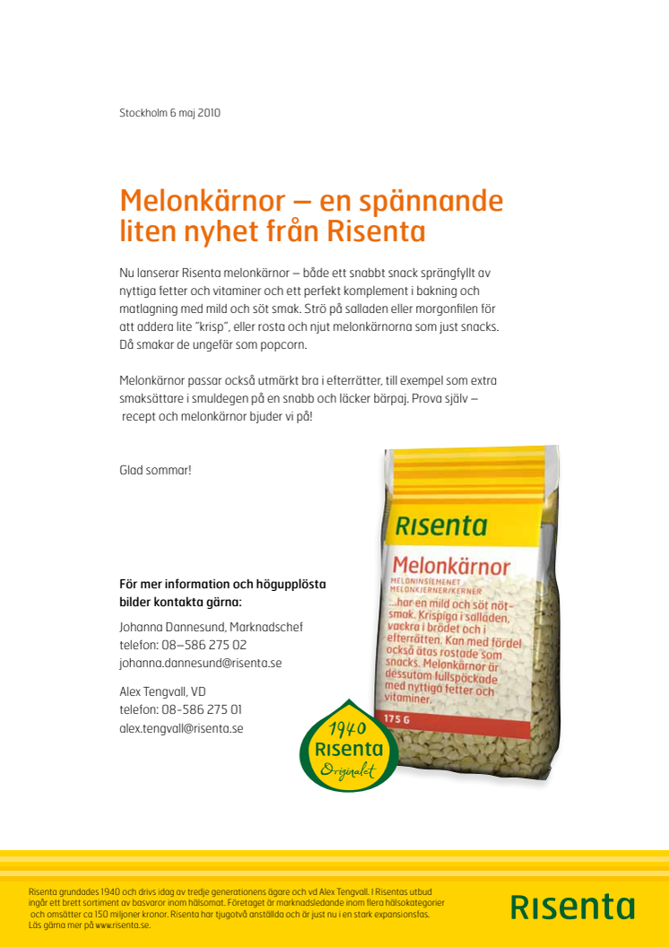 Melonkärnor – Nyhet från Risenta!