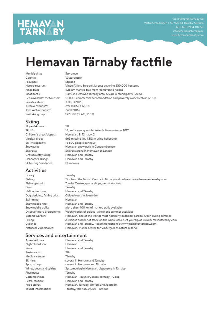 Facts and numbers about Hemavan Tärnaby 2017 (Eng)