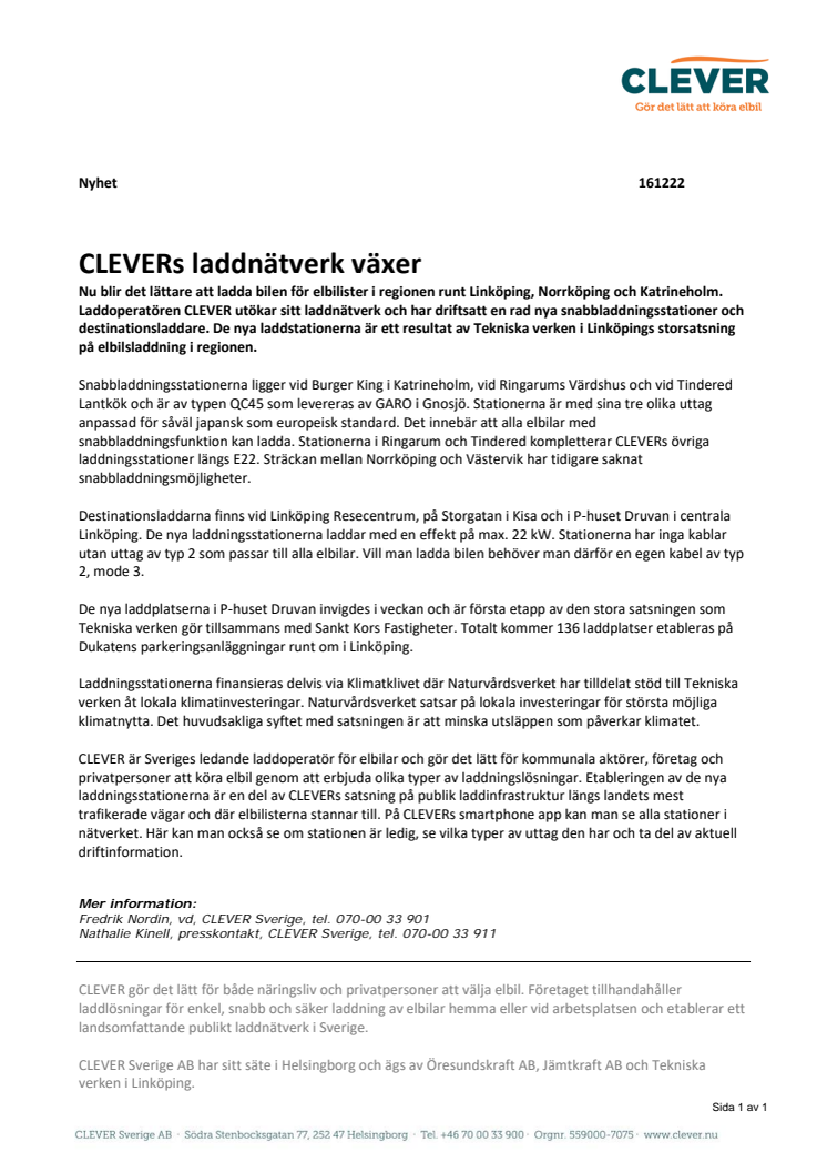 CLEVERs laddnätverk växer