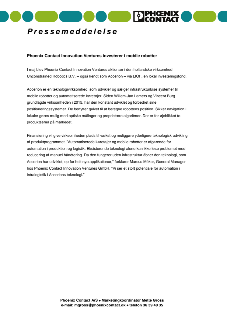 ​  Phoenix Contact Innovation Ventures investerer i mobile robotter