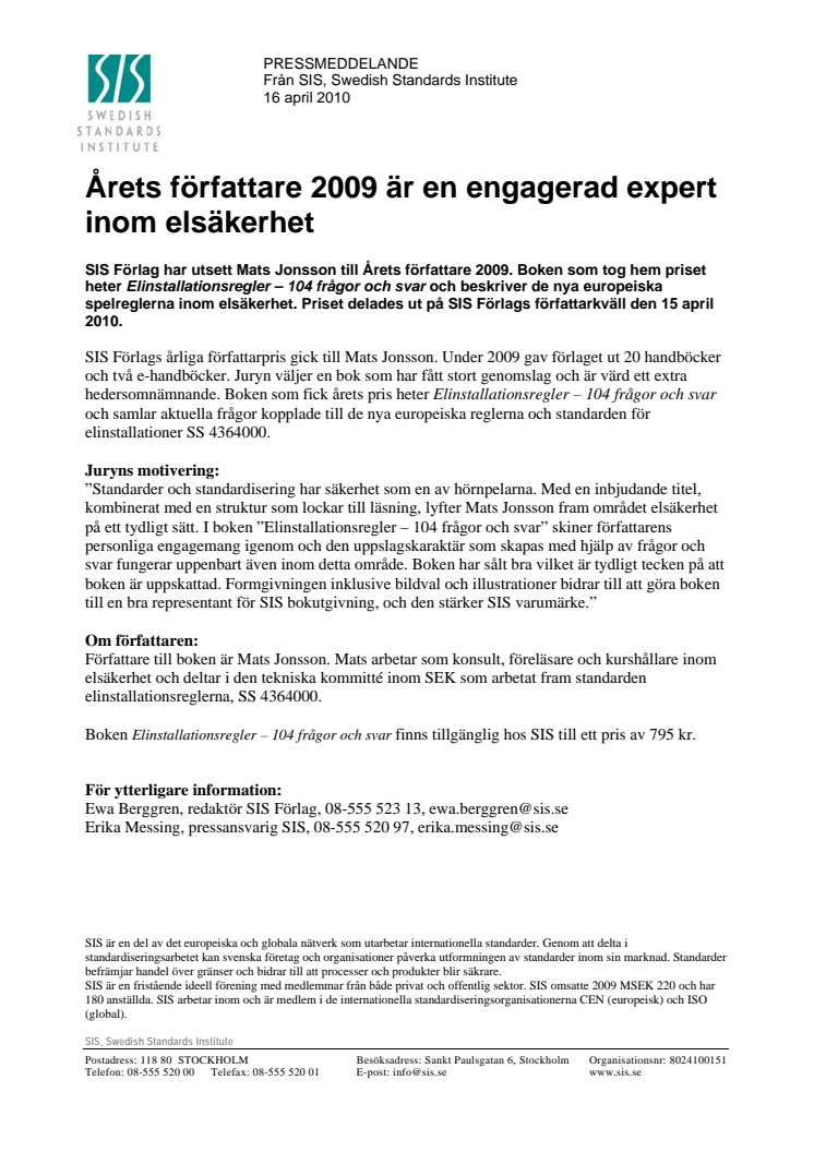 Årets författare 2009 är en engagerad expert inom elsäkerhet