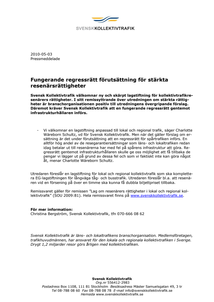 Fungerande regressrätt förutsättning för stärkta resenärsrättigheter