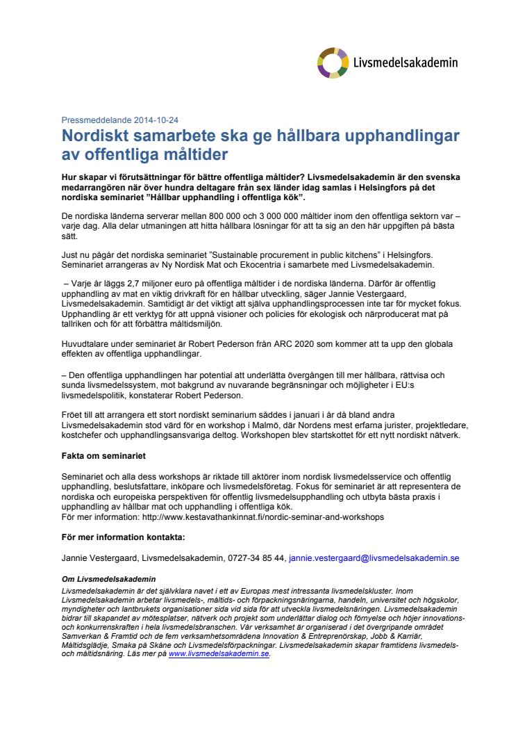 Nytt nordiskt samarbete ska ge hållbara upphandlingar av offentliga måltider