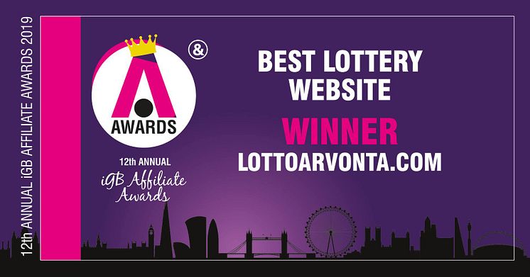 Lottoarvonta.com iGB Affiliate Awards 2019 voittaja - Best Lottery Website