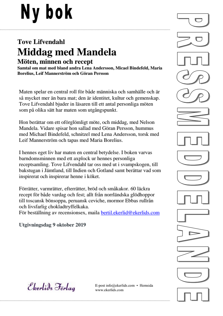 Ny bok: Middag med Mandela - möten, minnen och recept av Tove Lifvendahl