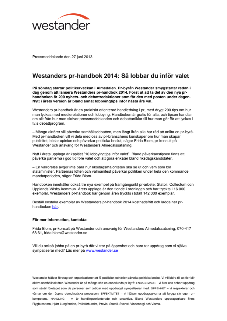 Westanders pr-handbok 2014: Så lobbar du inför valet