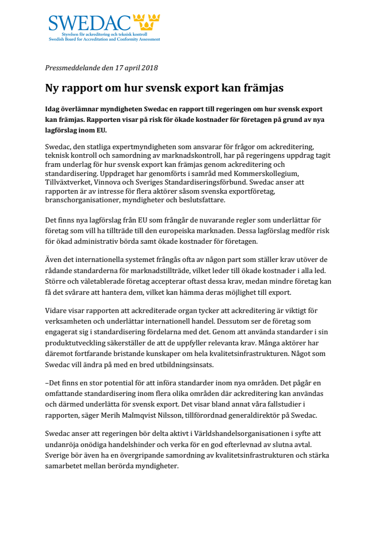 Ny rapport om hur svensk export kan främjas