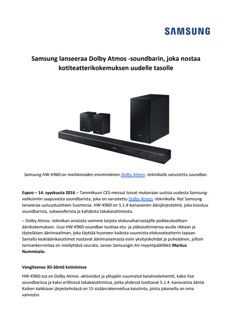 Samsung lanseeraa Dolby Atmos -soundbarin, joka nostaa kotiteatterikokemuksen uudelle tasolle