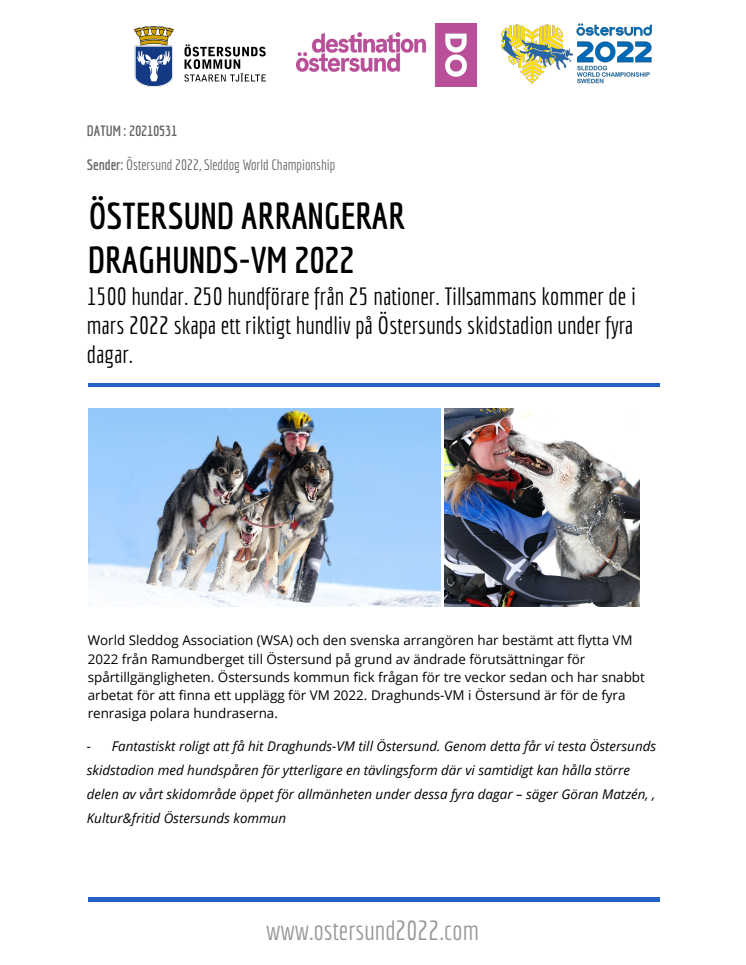 Draghunds-VM till Östersund 2022