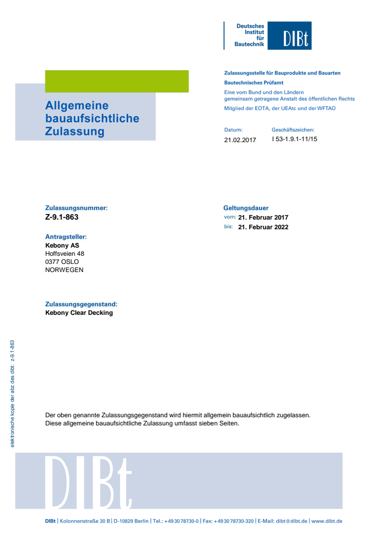 DIBt - Bauaufsichtliche Zulassung für Kebony