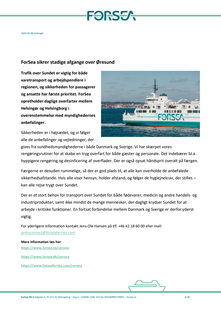ForSea sikrer stadige afgange over Øresund