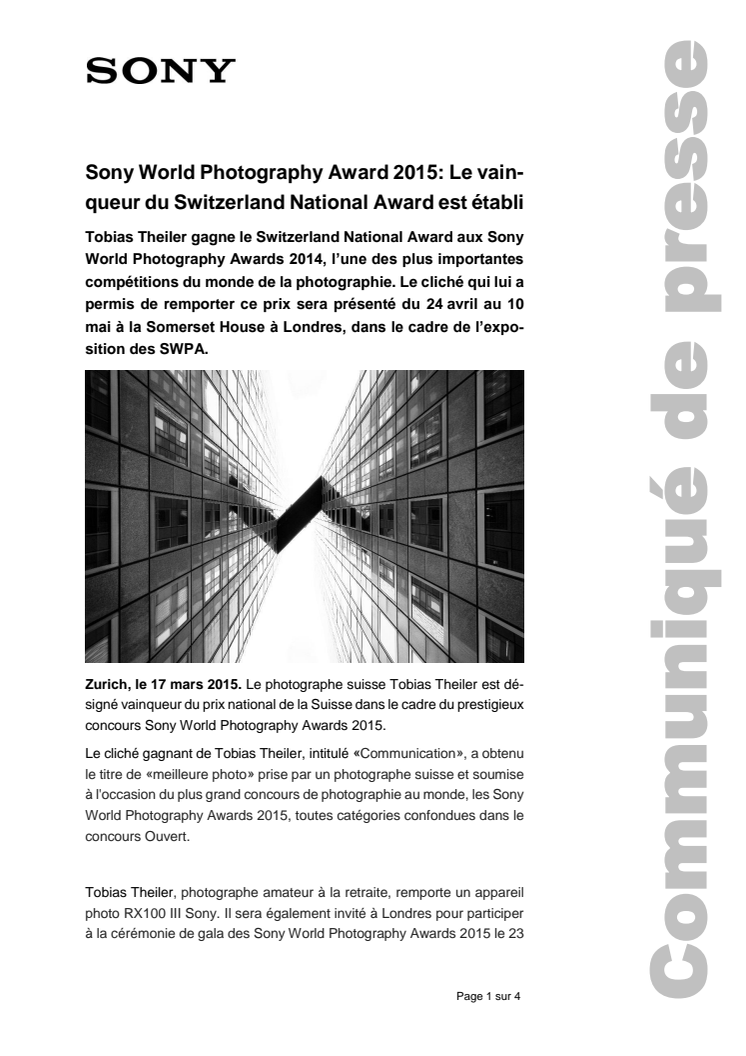 Communiqué de presse_Sony_SWPA National Awards Switzerland_150317_F-CH