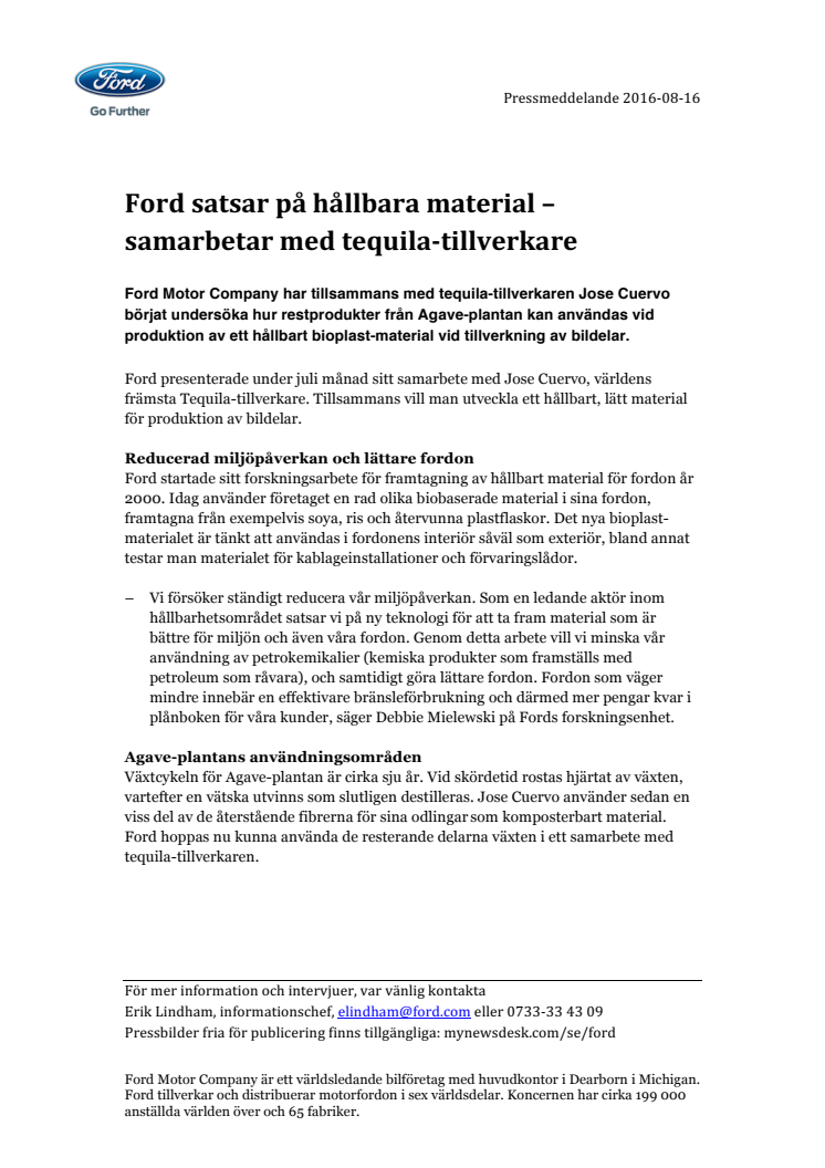 Ford satsar på hållbara material – samarbetar med tequila-tillverkare