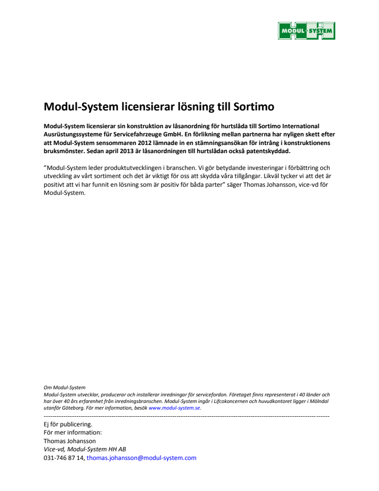 Modul-System licensierar lösning till Sortimo 