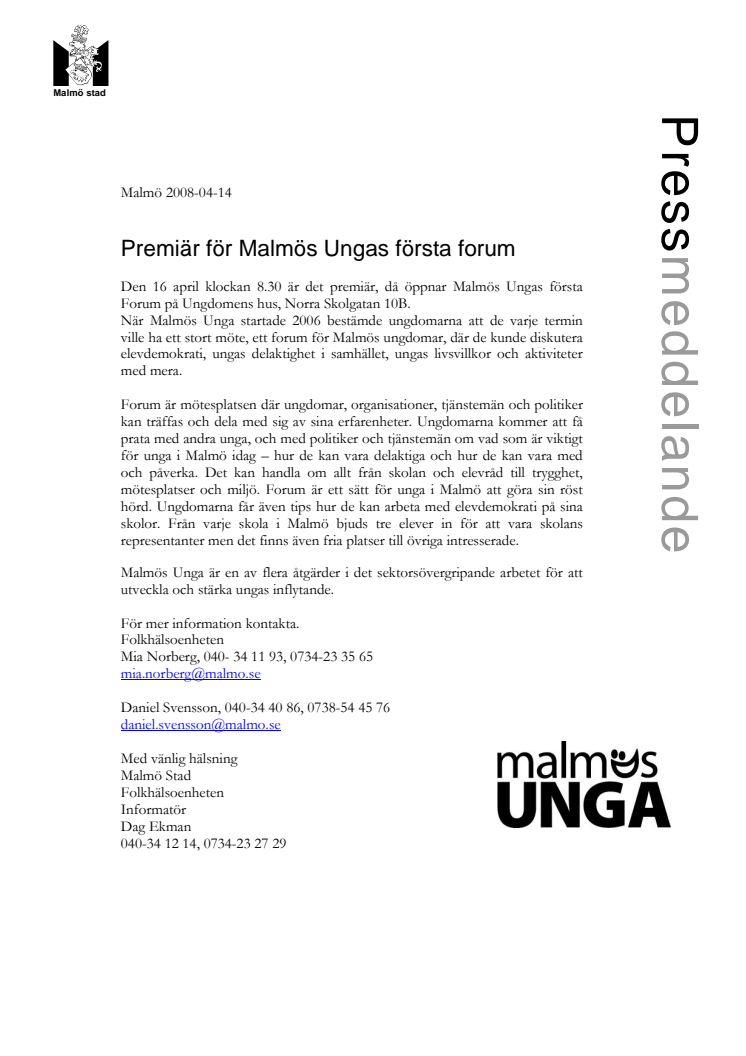 Premiär för Malmös Ungas första forum