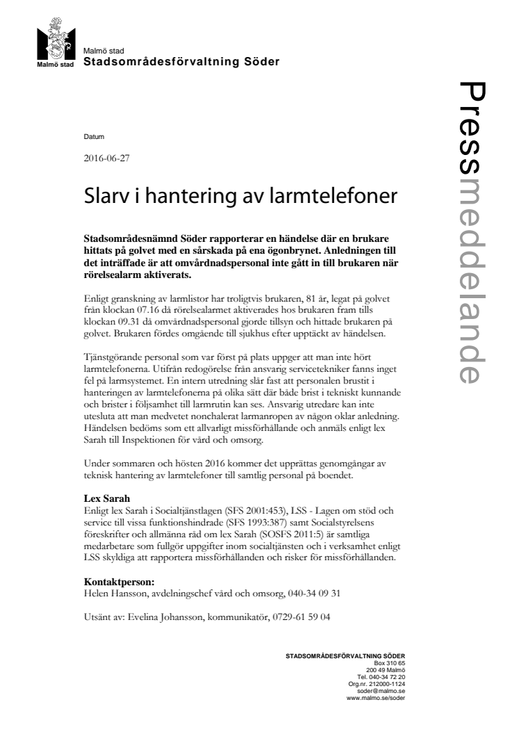 Slarv i hantering av larmtelefoner