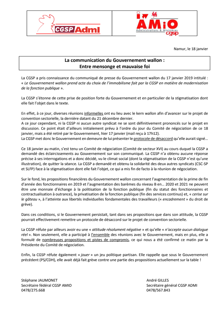 Le Gouvernement wallon : entre mensonge et mauvaise foi